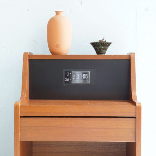 Teak Wood BED SIDE CABINET COPAL CLOCK / チーク材 ベッドサイドキャビネット コパル社製 パタパタ時計