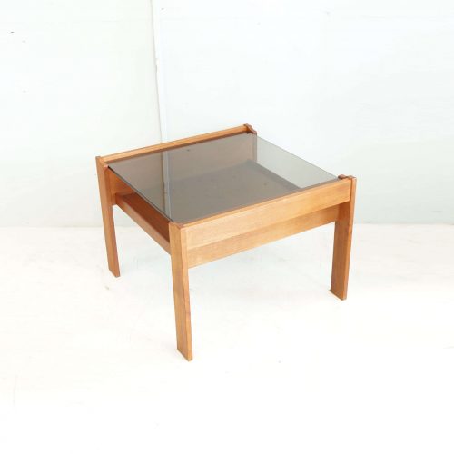 SMOKE GRASS TOP TEAK WOOD SIDE TABLE / チーク材 スモーク ガラス トップ サイド テーブル