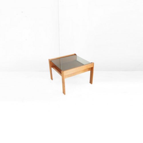 SMOKE GRASS TOP TEAK WOOD SIDE TABLE / チーク材 スモーク ガラス トップ サイド テーブル