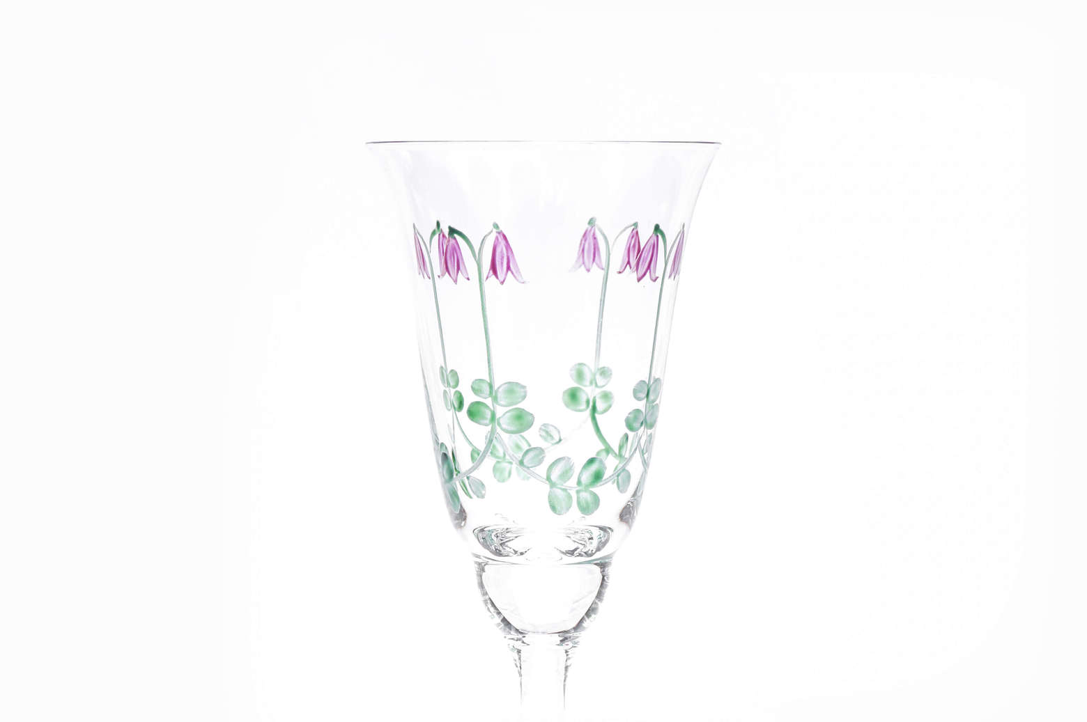 北欧　オレフォス　手描きの花柄がとても素敵なワイングラス４脚セット