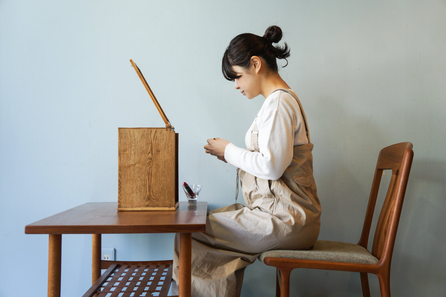 Japanese Retro Wooden Vanity Mirror Box/昭和レトロ 箱鏡 鏡台 化粧箱 ミラーボックス