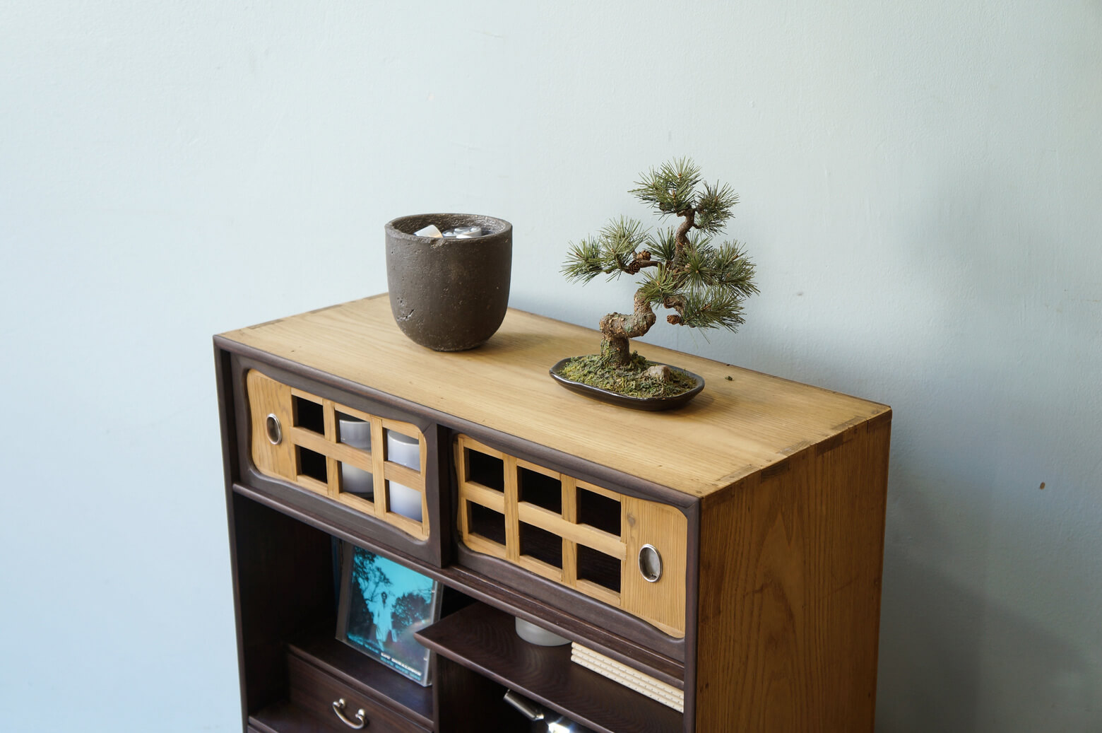 Japanese Vintage Small Wooden Shelf/茶箪笥 レトロ 和モダン シェルフ 時代家具 収納