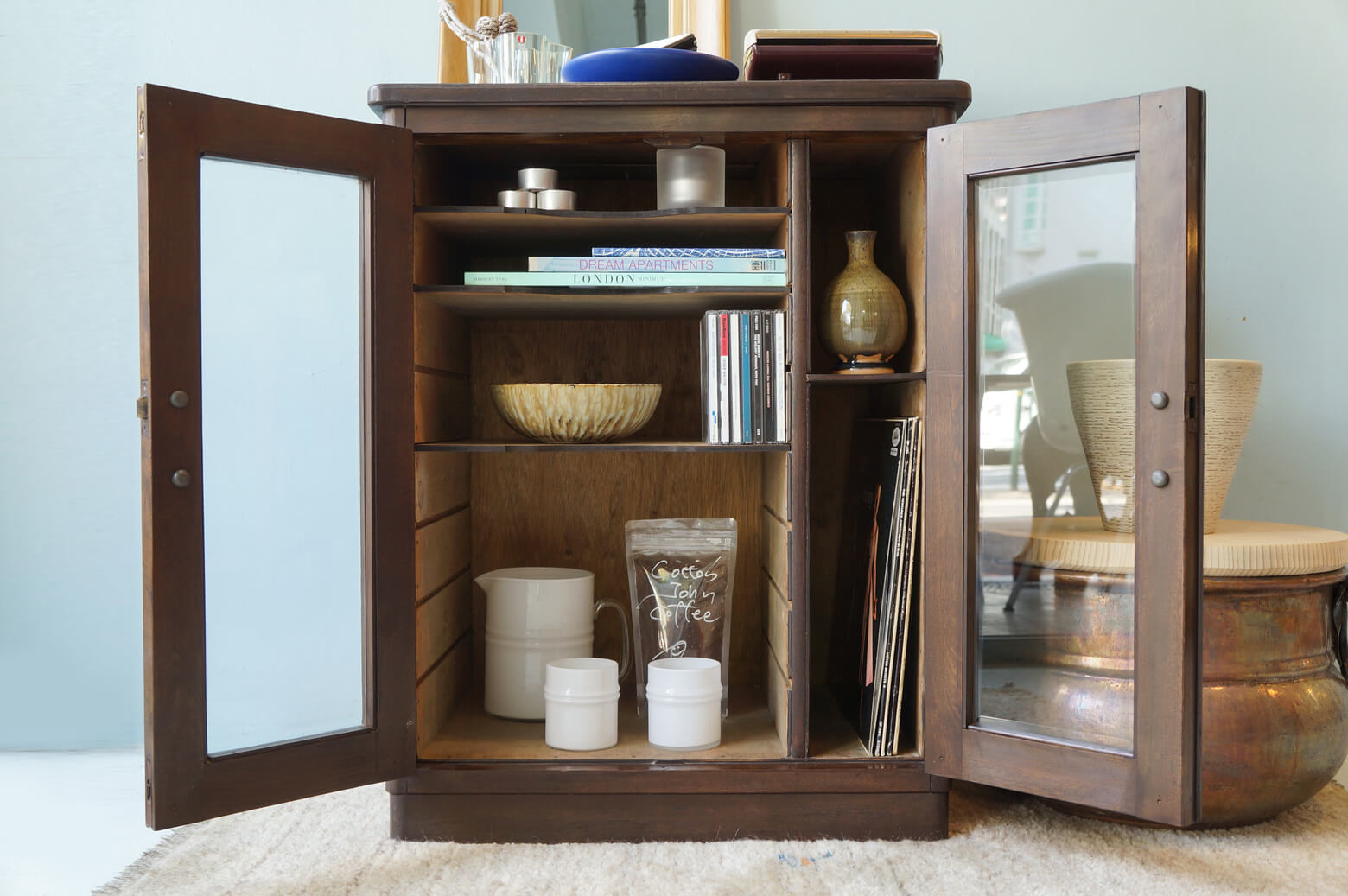 Vintage Glass Record Rack/ヴィンテージ ガラスキャビネットレコードラック 飾り棚Vintage Glas Record Rack/ヴィンテージ ガラスキャビネットレコードラック 飾り棚