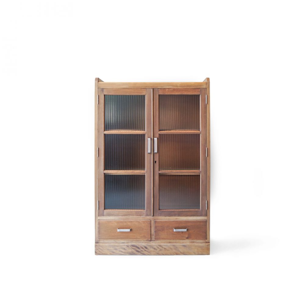Antique Reeded Glass Cabinet Shelf/モールガラス キャビネット 本棚 食器棚 レトロ アンティーク 古道具