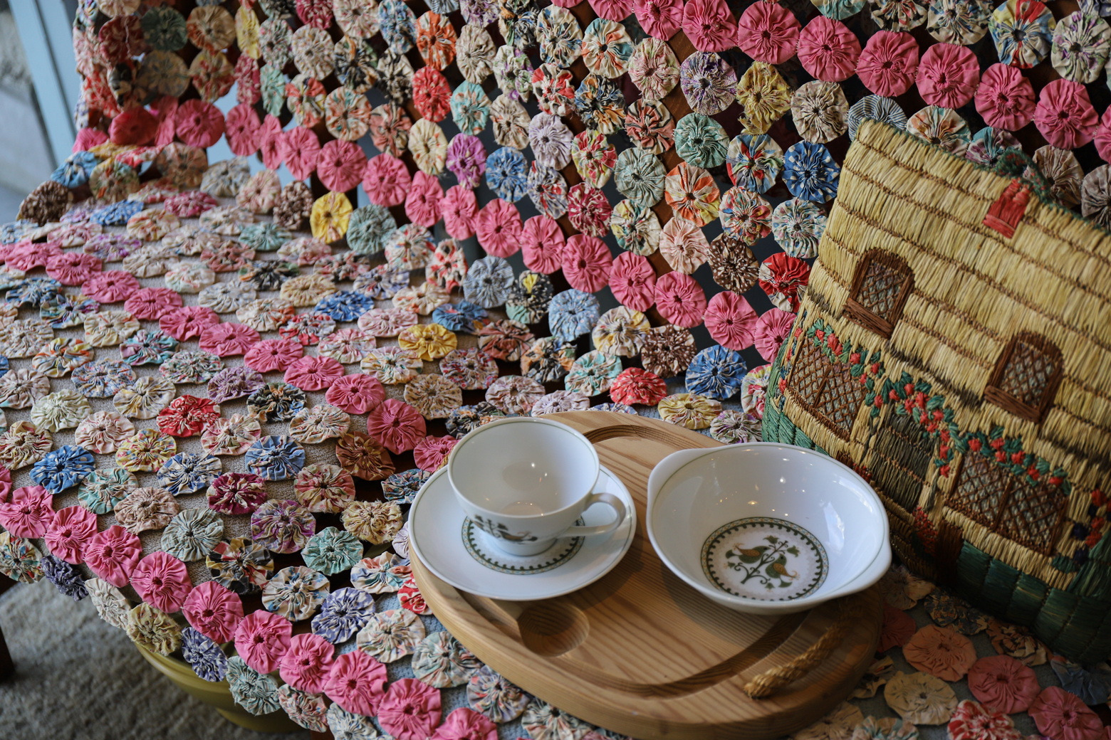 Vintage Yo-Yo Quilt Coverlet/ヴィンテージ ヨーヨーキルト カバーレット フィードサック ハンドメイド アメリカ雑貨