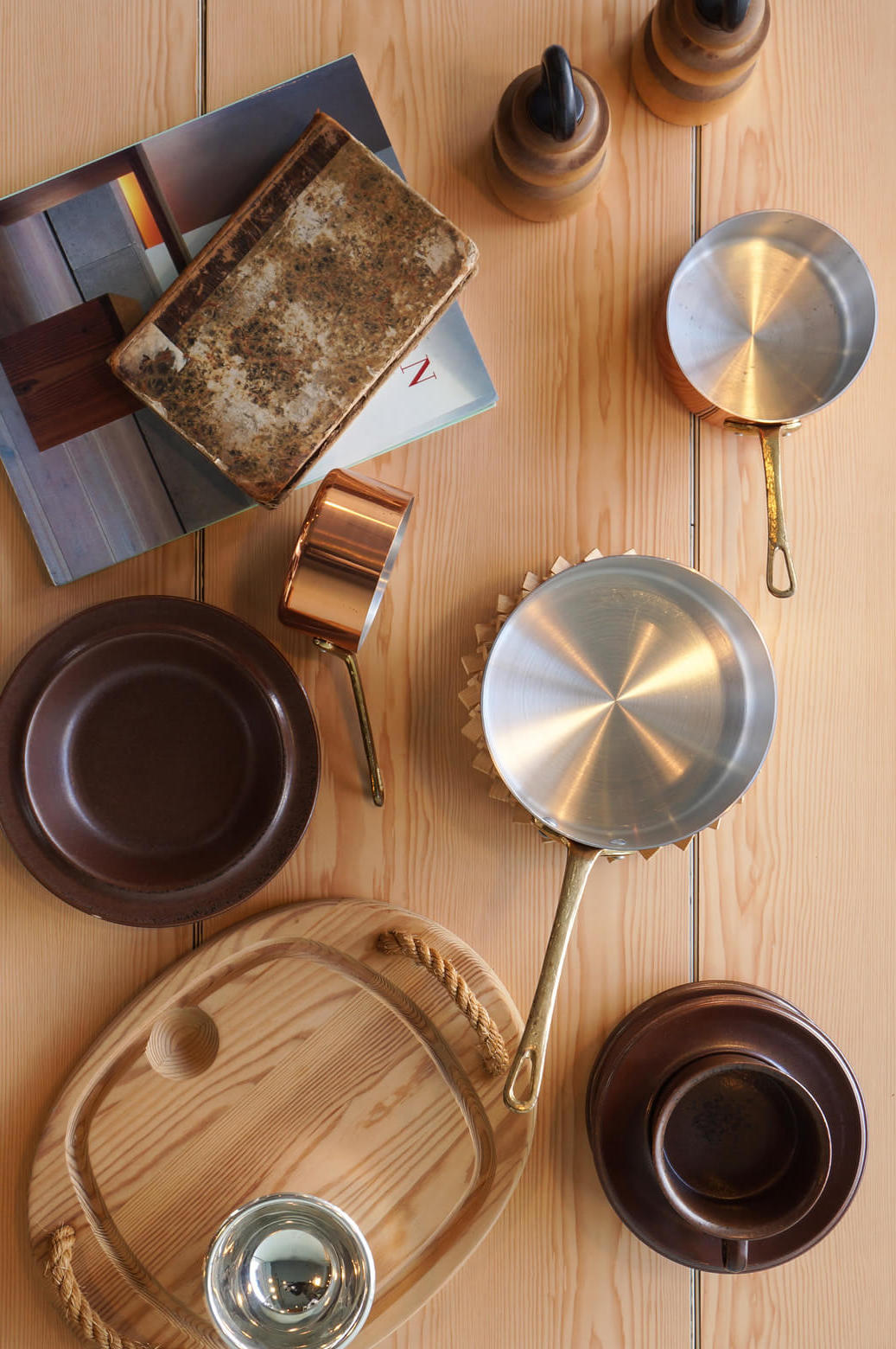 Les Cuivres De Faucogney Copper Pan Set Made In France/フランス製 銅製 片手鍋 セット フライパン キッチン雑貨 レトロ