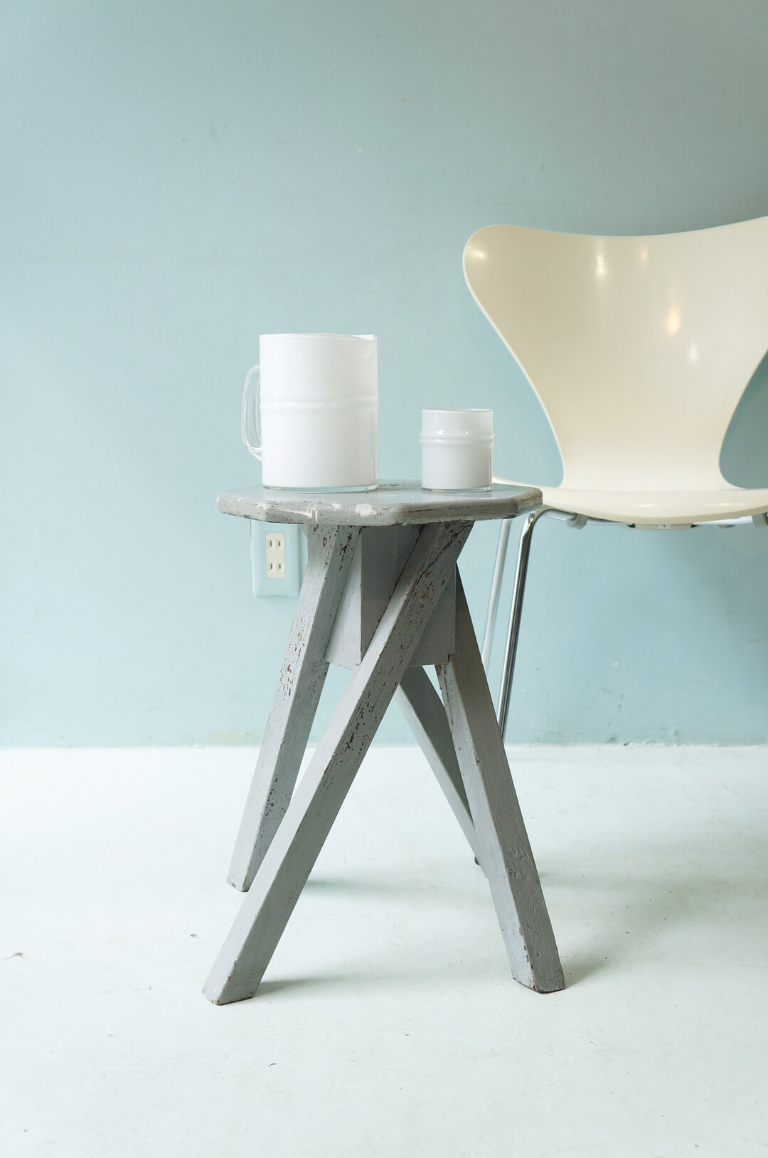 Vintage Octagon Atelier Stool Painted Gray/ヴィンテージ 八角形アトリエスツール 椅子 グレーペイント シャビーシック