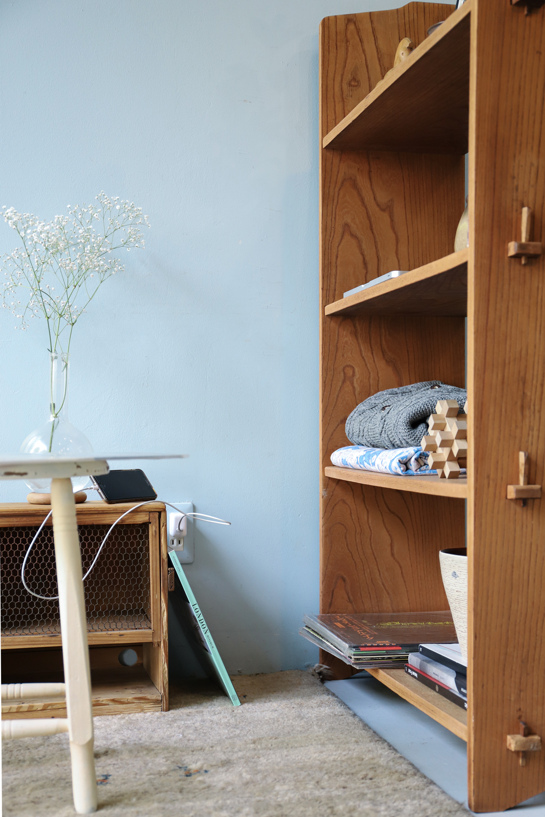 Japanese Vintage Solid wood Bookcase/ジャパンヴィンテージ 本棚 シェルフ オープンラック 欅材 楔式 昭和レトロ ナチュラル