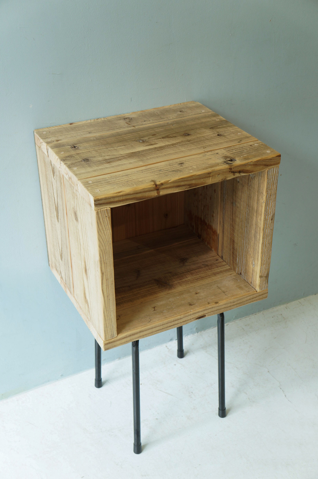 Pine Wood Box With Iron Leg/ウッドボックス パイン材 アイアン ディスプレイ ラック インダストリアル 1