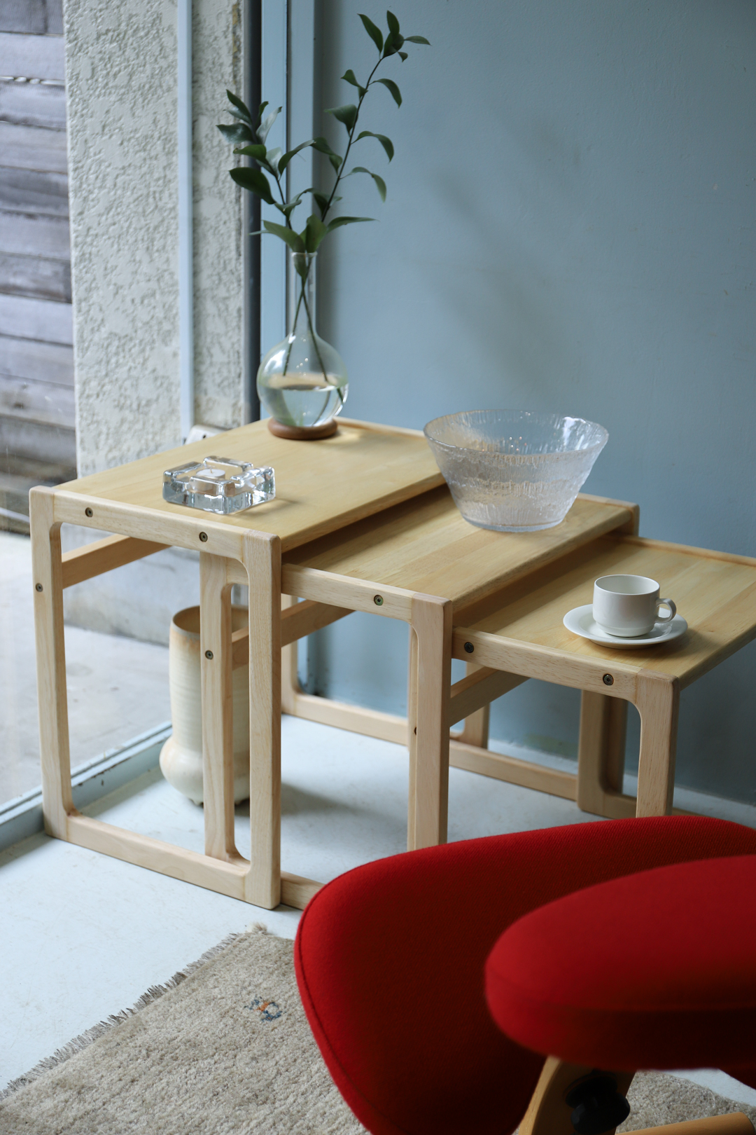 Japanese Vintage Beech Wood Nesting Table/ジャパンヴィンテージ ビーチ材 ネストテーブル 飾り台 ナチュラル 北欧モダン