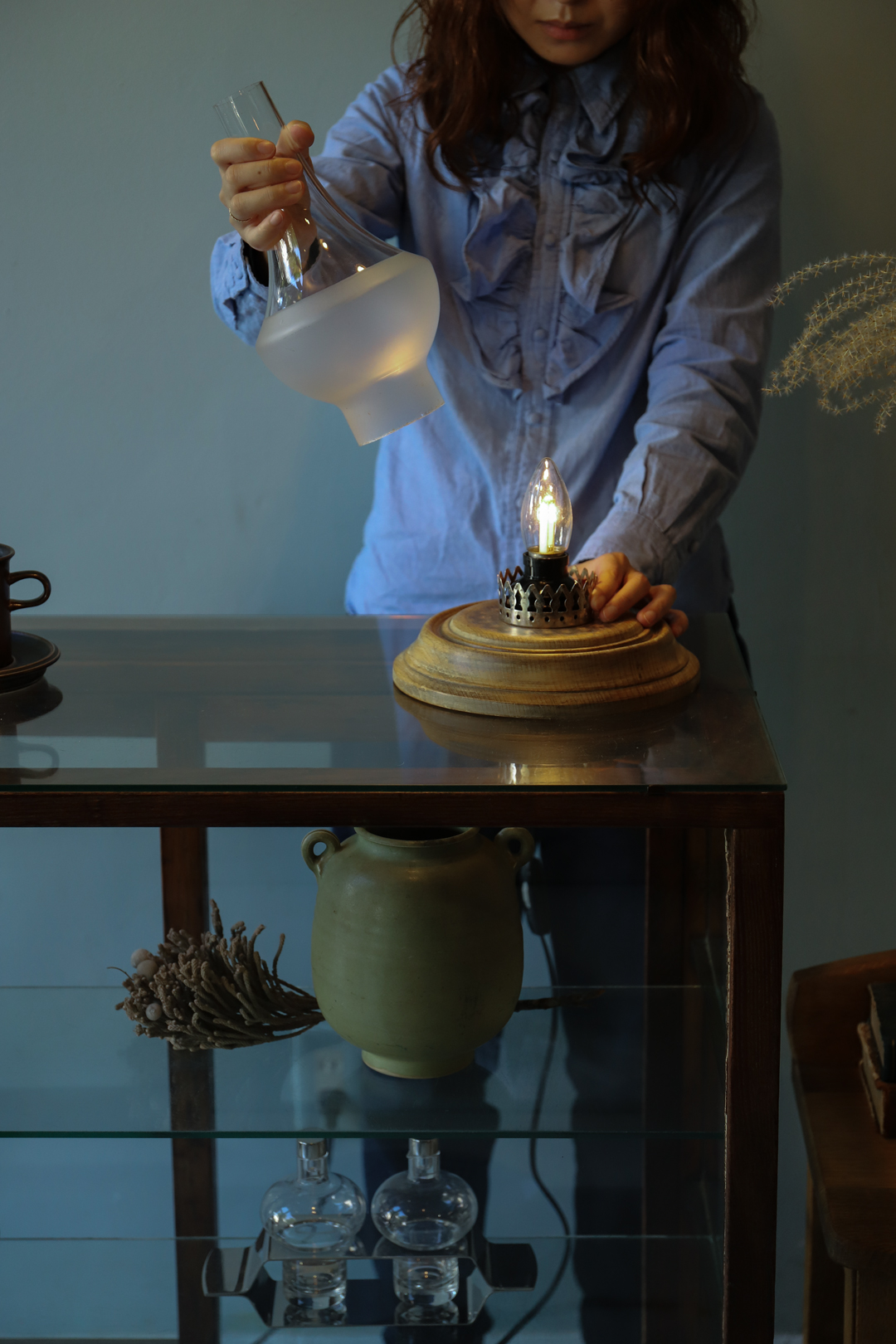 Antique Glass Shade Table Lamp/アンティーク テーブルランプ ガラスシェード 間接照明 シャビーシック ヴィンテージ