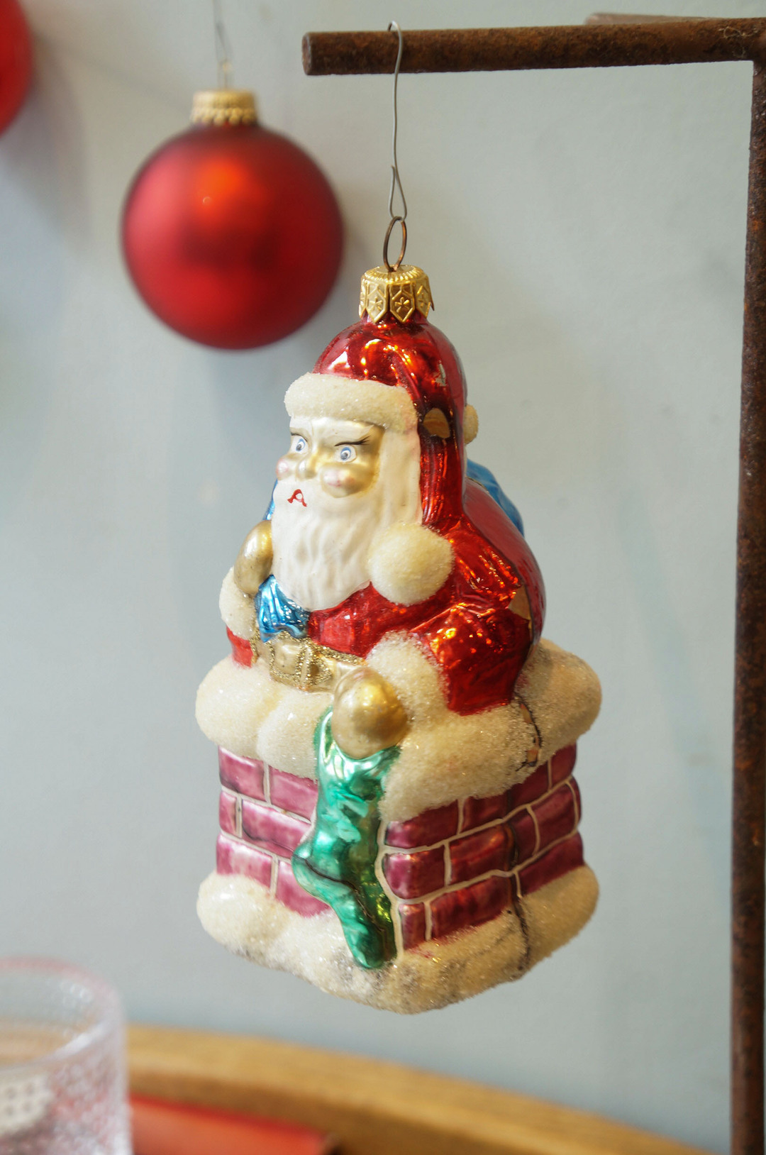 Blown Glass Christmas Ornament Doll/クリスマスオーナメント 吹きガラス レトロ 人形 サンタと煙突 8