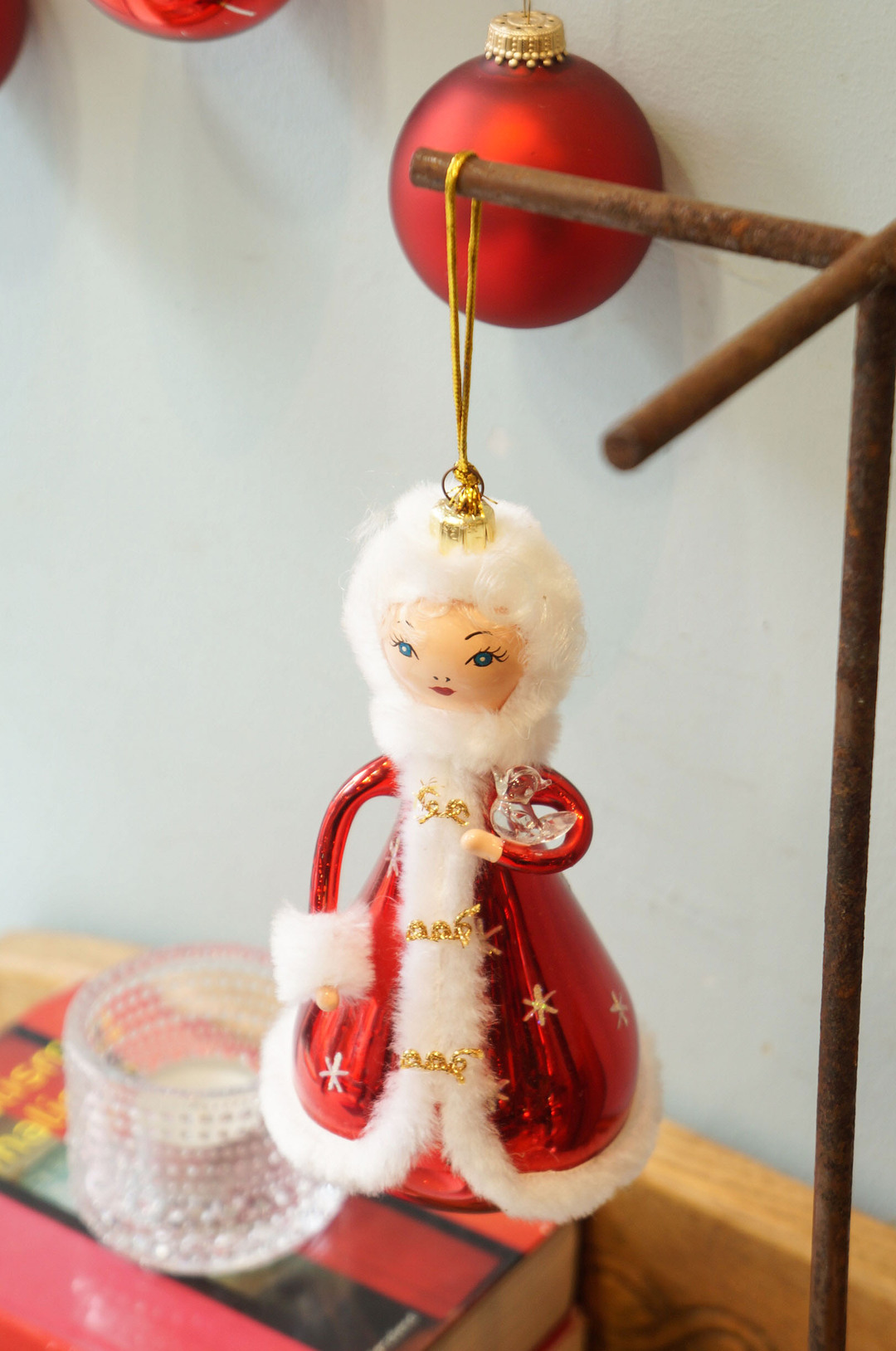 Blown Glass Christmas Ornament Doll/クリスマスオーナメント 吹きガラス レトロ 人形 貴婦人と小鳥 3