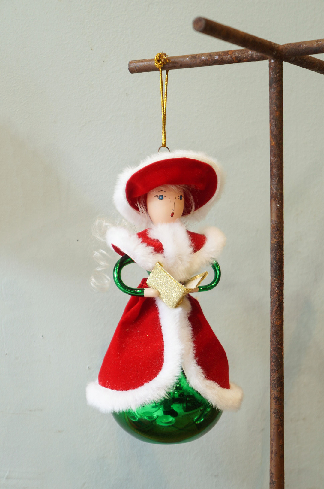 Blown Glass Christmas Ornament Doll/クリスマスオーナメント 吹きガラス レトロ 人形 本を読む貴婦人 4