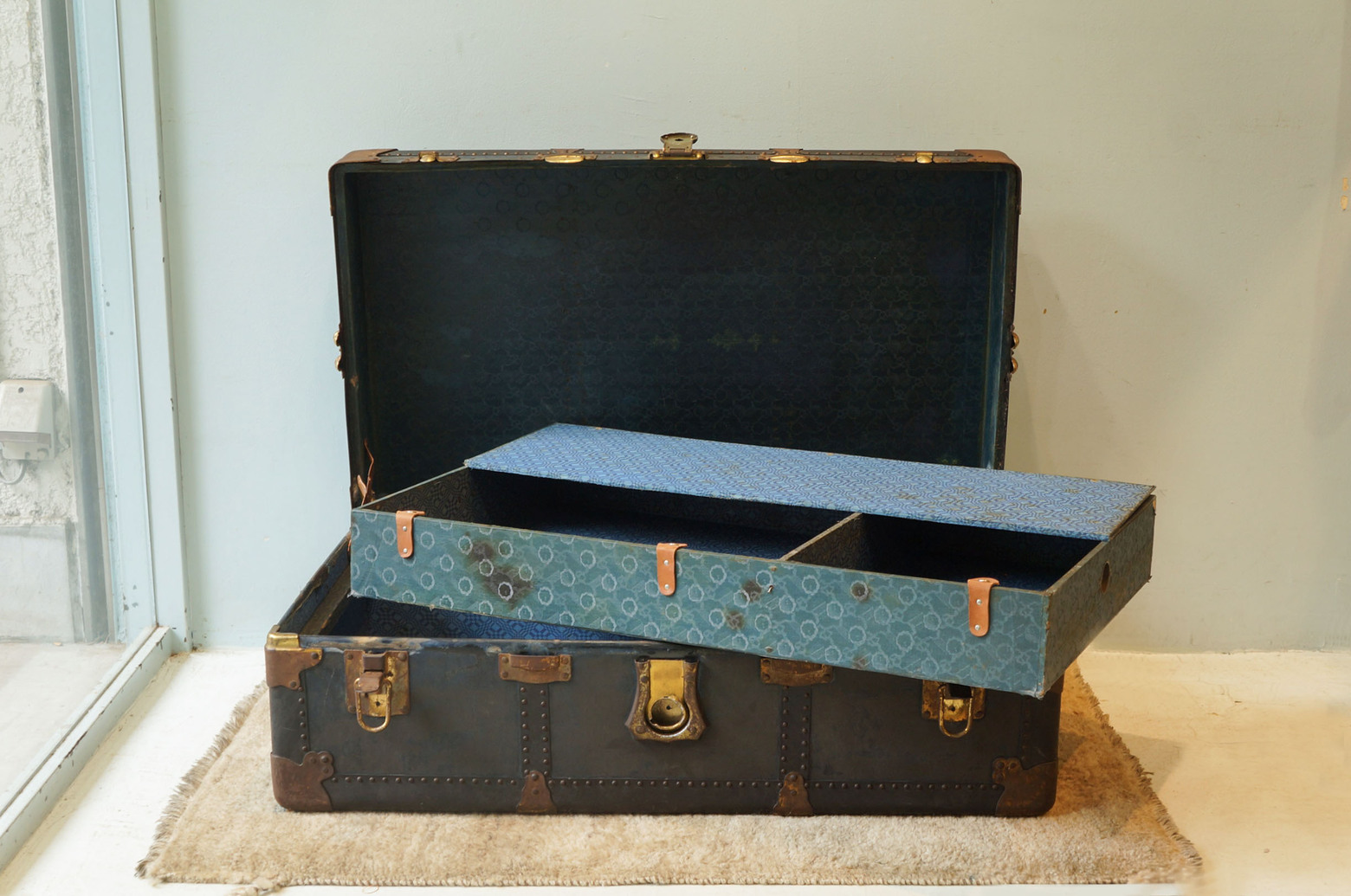 US Antique Steamer Trunk S&S TRUNK AND BAG COMPANY/アメリカ アンティーク スチーマートランク スーツケース ディスプレイ チェスト ボックス 収納 1