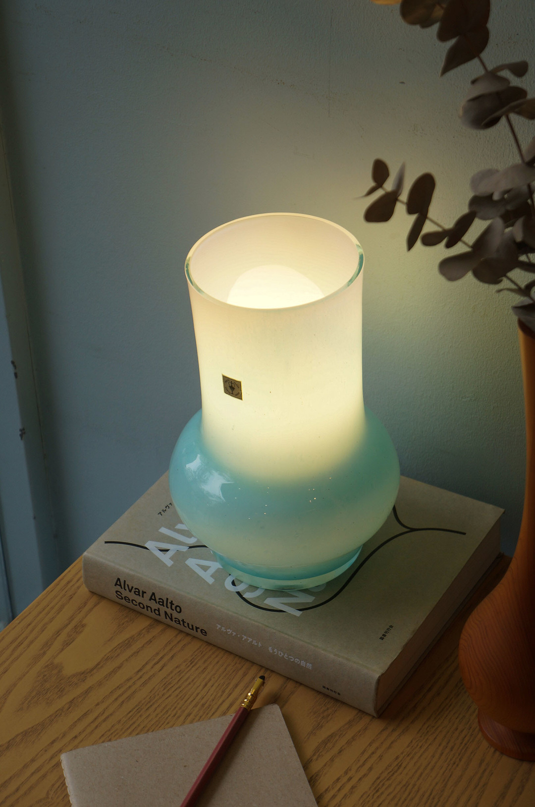 Japanese Vintage IWATA Glass Table Lamp/岩田ガラス テーブルランプ 照明 レトロモダン インテリア ジャパンヴィンテージ ライトブルー