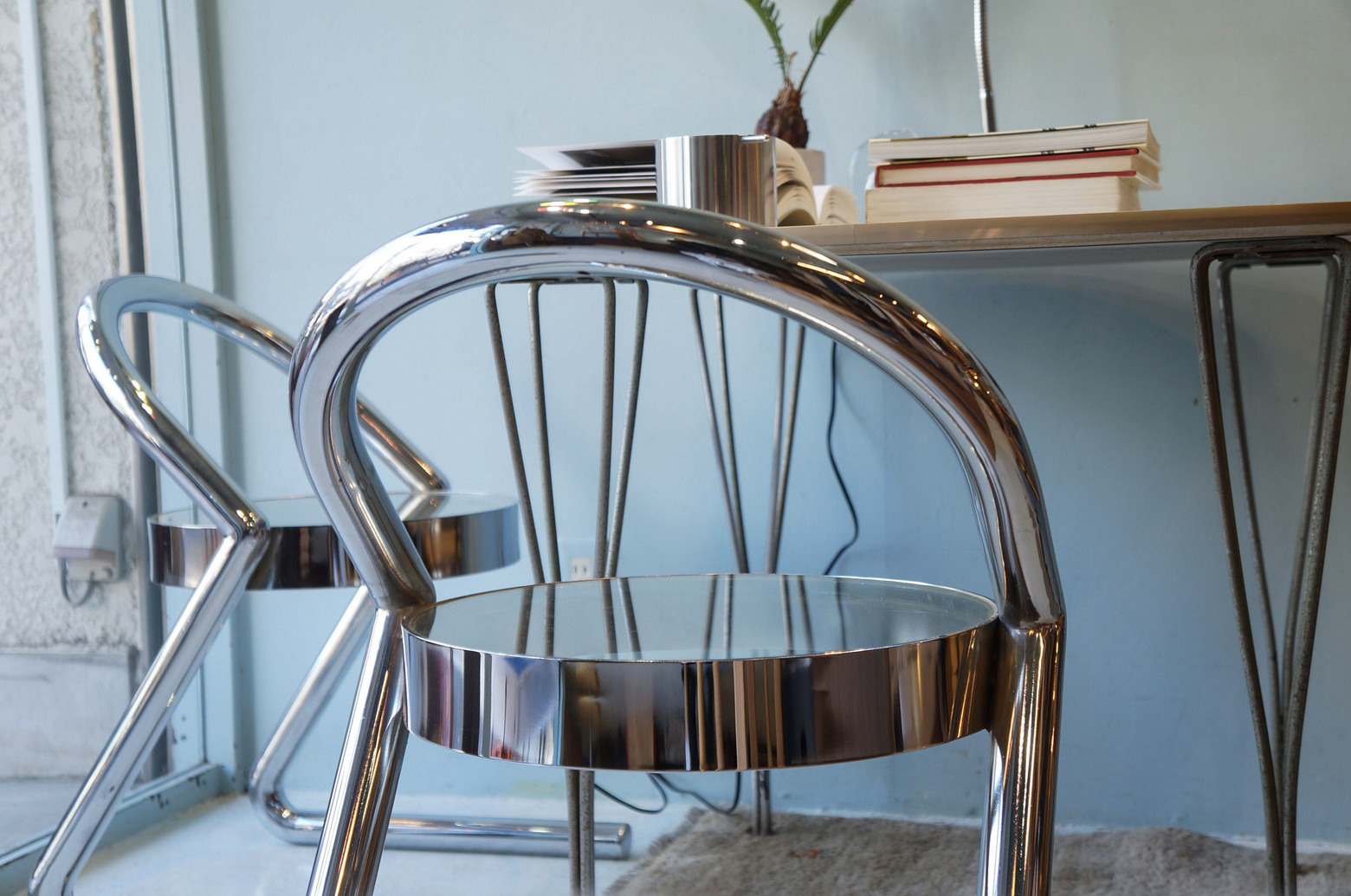 Post Modern Style Glass Chrome Chair/ガラスチェア 椅子 ポストモダン イタリアンモダン ミッドセンチュリーモダン