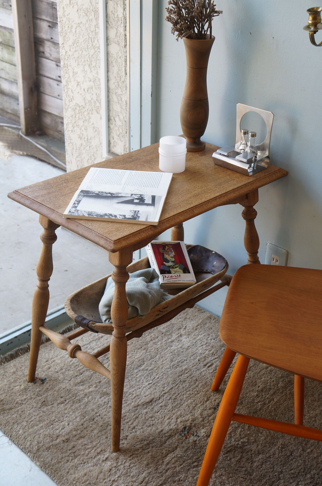 UK Antique Oakwood Side Table/イギリスアンティーク サイドテーブル オーク材 花台 ターンドレッグ シャビーシック
