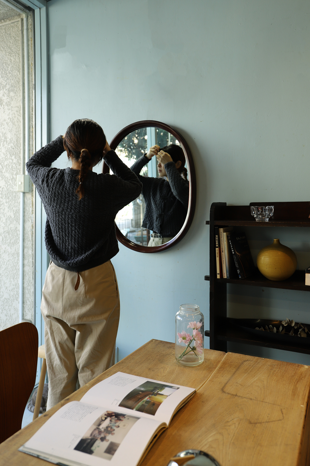 Akita Mokko Bentwood Wall Mirror Yanagi Sori/秋田木工 ウォールミラー 壁掛け鏡 柳宗理 大判型 古代色 曲木 モダン インテリア